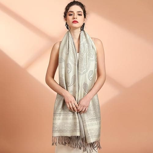 Ciormis Two Tone Silky Paisley Pashmina Shawl Scarf,Soft Women's Rave Jacquard Pashminas Wrap Scarves thumbnail 5