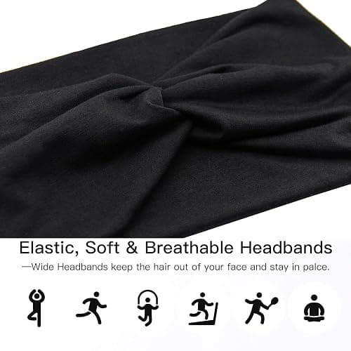 Carede Wide Headbands for Women, Black Turban Headband Stretchy Twisted Head Wraps for Girls Yoga Workout Sports Head Bands For Women's Hair,Pack of 6 thumbnail 7