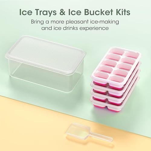 DOQAUS Ice Cube Tray with Lid and Bin,4 Pack Ice Cube Trays for Freezer | Silicone,Stackable.Easy Release Trays with Storage Bin & Scoop. Ideal for Freezer, Kitchen, RV, Cocktail, Coffee. thumbnail 8