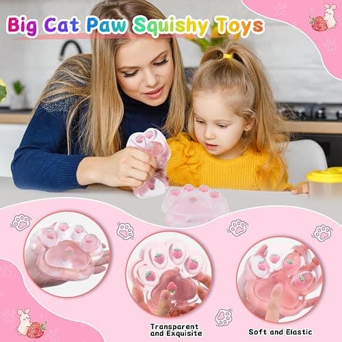 Giant Taba Squishy Paw Toys, Cute Cat Paw Squishy, Fufu Squishy Fidget Toys for Kids and Adults, Super Soft Big Strawberry Cat Paw Squeeze Toys for Stress Relief, Holiday Party Birthday Gifts thumbnail 3
