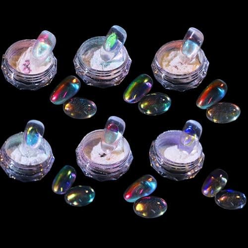 Ice Transparent Aurora Nail Powder Neon Rainbow Holographic Chameleon Powder Multi Chrome Iridescent Pigment Pearlescent Nail Art Glitters (6 Boxes Transparent) - Image 1