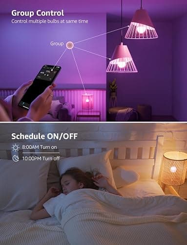 Lepro B1 AI Smart Light Bulbs - RGBWW Color Changing LED Bulb Works with Alexa & Google Assistant, AI Voice Control, Music Sync, A19 E26 Base, 8.5W 800Lumen, 2.4GHz WiFi & Bluetooth, 1 Pack（NO Remote thumbnail 8