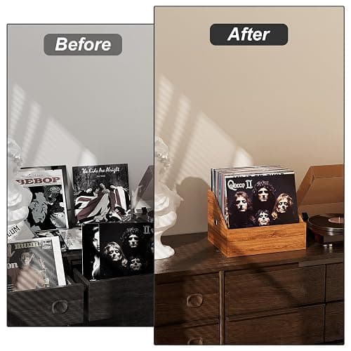 Vecxoty Wood Vinyl Record Storage, Retro & Durable Vinyl Crate and Record Holder, Album Storage Record Case Box for 60+ Records, Perfect Record Organizer for Home Decor and Collection Display(Brown) thumbnail 6