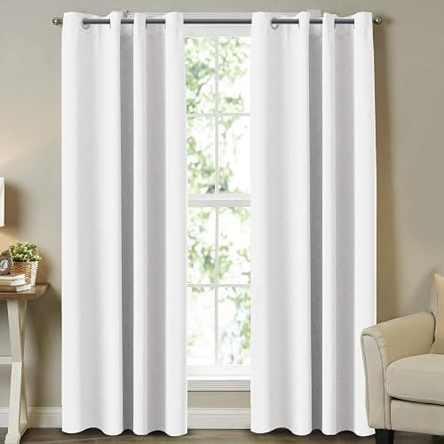 Room Darkening Curtain Panels Pure White Curtains Window Treatment Energy Saving Thermal Insulated Solid Grommet Room Darkening Drapes for Bedroom/Nursery, Pure White, 2 Panels, 52 in x 84 in (W x L) - Image 1
