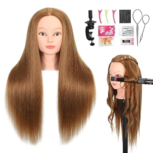 ZOMOI Mannequin Head with 80% Real Human Hair 26''-28"Cosmetology Mannequin Doll Head to Practice Hair Styles Hairdresser Practice Braiding Head(27# Light Brown) - Image 1