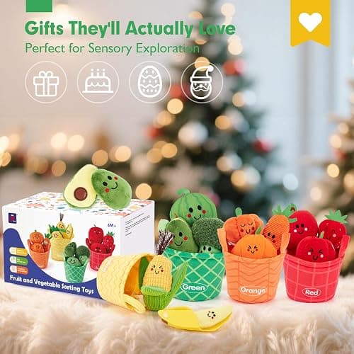 hahaland Baby Sensory Toys - 16 PCS My First Fruit Vegetable Color Sorting Play Food Crinkle, Rattle, Baby Toys 6-12 Months Montessori Toys for 1 Year Old Boy Girl Gifts 6 9 Month Old Toy One Year Old thumbnail 9