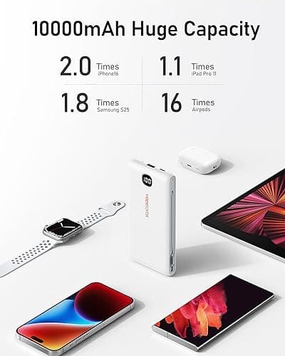 VEEKTOMX Portable Charger with Built in Cables 10000mAh, Power Bank for iPhone with Wall Plug, Travel Essential Fast Charging USB C Slim External Battery Pack for iPhone16/15/14, Samsung, iPad, etc thumbnail 7