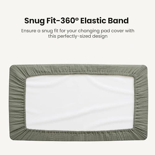 Konssy Waterproof Muslin Changing Pad Cover 2 Pack, Quilted Cotton Fitted Diaper Chang Table Cover, Soft Changing Pad Sheets for Girls Boys (Fog Green,Cream) thumbnail 6