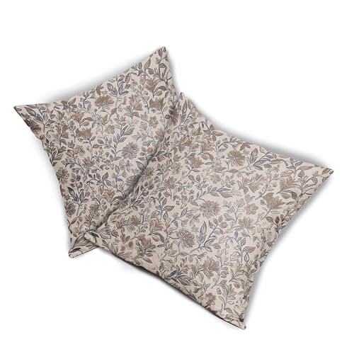 Vintage Floral Pillow Covers 18x18 Inch Set of 2 Antique Flower Block Print Throw Pillow Covers Brown Neutral Traditional Square Cushion Case Decoration for Couch Home Decor thumbnail 8