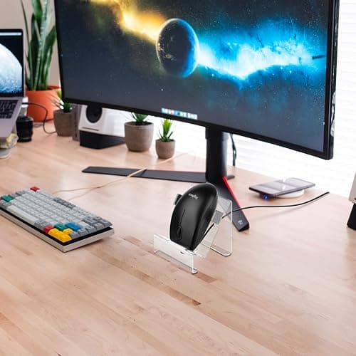 CaSZLUTION Acrylic Mouse Holder Stand, Desktop Vertical Mount Stand Base | Universal PC Gaming Mouse Organizer, Stable Storage Holder for Wired Wireless Mouse, Display & Space Saving Design, Clear thumbnail 5