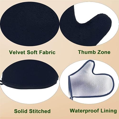 4 Pack Self Tanning Mitt Applicator Kit - 1 Self Tan Mitt, 1 Back Tanning Applicator, 1 Ultra Soft Self Tanner Brush, 1 Exfoliating Glove, for Sunless Streak-Free Fake Tan (Black) thumbnail 3