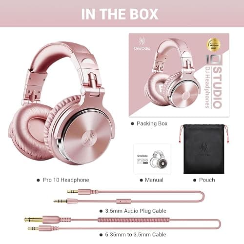 OneOdio Wired Over Ear Headphones Studio Monitor & Mixing DJ Stereo Headsets with 50mm Neodymium Drivers and 1/4 to 3.5mm Jack for AMP Computer Recording Podcast Keyboard Guitar Laptop - Pink thumbnail 8