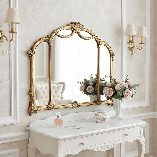 G-LEAF Antique Gold Wall Mirror 48"X39", French Baroque Vintage Mirror with Ornate Carved Frame for Living Room, Fireplace Mantel, Bedroom, Entryway thumbnail 6