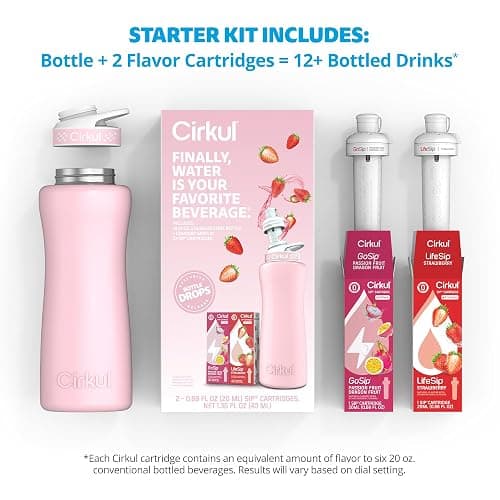 Cirkul 32oz. Blush Pink Stainless Steel Water Bottle Starter Kit with Pink Lid and 2 Flavor Cartridges (1 LifeSip Strawberry, 1 GoSip Passion Fruit Dragon Fruit) No Sugar, Zero Calorie Drink Mix thumbnail 3