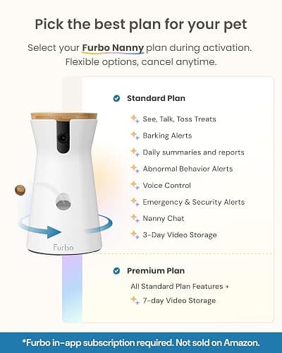 Furbo 360° Dog Camera [Subscription Required] Unlock w/Paid Plan: Home Security & Dog Safety Alerts, Rotating Pet Treat Toss w/ 2-Way Speaker, Smart Cam w/Phone App (Low Risk, 3mo Min. Cancel Anytime) thumbnail 4