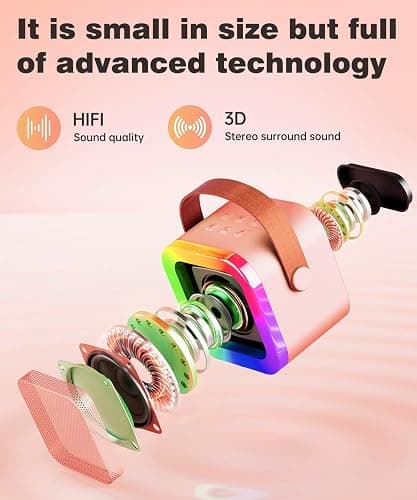 Mini Kids Karaoke Machine Toy Ages 3-12, 2 Wireless Mics Bluetooth Speaker | LED Party Lights, Voice Changer, Duets, BT 5.3, Rechargeable Portable, Christmas Birthday Gifts for Toddler Boys & Girls thumbnail 3