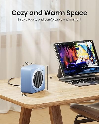 Gaiatop Mini Space Heater, Lightweight PTC Ceramic Fast Heating 500W Energy Efficient for Indoor Use, Overheating & 45° Tip-Over Protection, Portable Desk Electric Heaters for Office Home Blue thumbnail 3