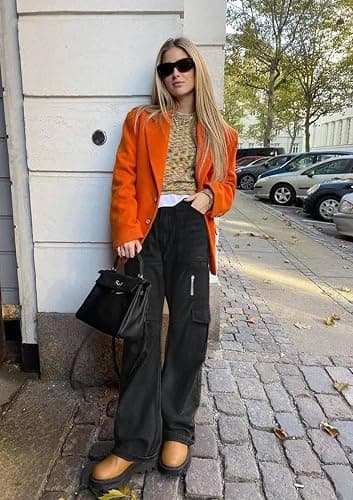 IVIR Cargo Pants Women High Waist Wide Leg Casual Pants with 7 Pockets Stretchy Drawstring Baggy Y2K Trousers thumbnail 5