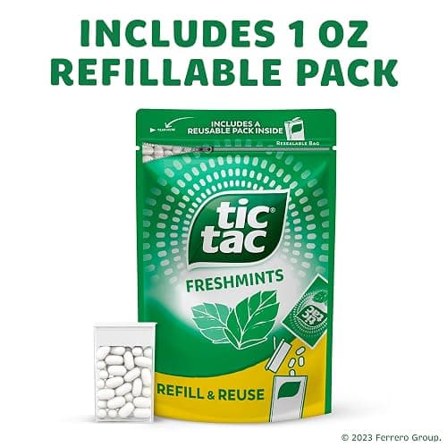 Tic Tac Freshmint Breath Mints, Bulk Resealable Refill Bag, On-the-Go Refreshment, Stocking Stuffer, Includes Empty Refillable Pack, 17.2 oz thumbnail 4