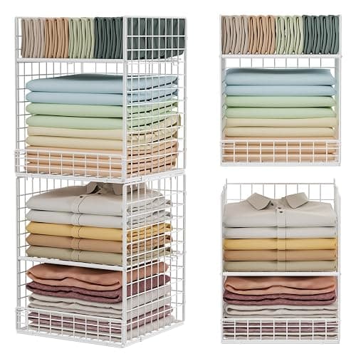 Yociyoga Closet Organizers and Storage - Stackable, Space Saving, Foldable Iron Mesh Bins with Adjustable Plate for Home Closet Organizer System - Image 1