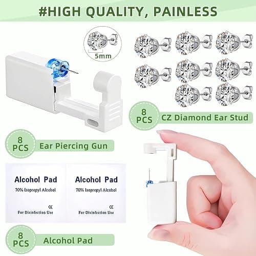 Novopiercing 24 Pcs Ear Piercing Kit: Disposable Ear Piercing Gun Kit with 8 Guns, 8 Pcs Earrings Stud, 8 Pcs Cleaning Pads thumbnail 2