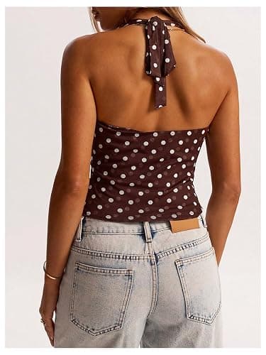 MakeMeChic Women's Y2K Polka Dots Halter Top Cowl Neck Crop Going Out Tops thumbnail 3