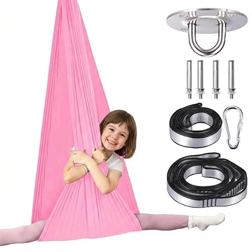 Elfzone Sensory Swing - Indoor Swing，Comes with Heavy Duty Hardware and Soft Nylon Fabric for Calming Effect, Holds Up to 135kg (Pink, 110" - Image 1