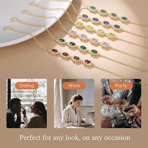 GexTyde Birthstone Bracelets for Women, Gold Trendy Dainty Link Bracelet Jewelry Birthday Christmas Day Gifts for Women Girlfriend Friend Her Mom Wife thumbnail 5