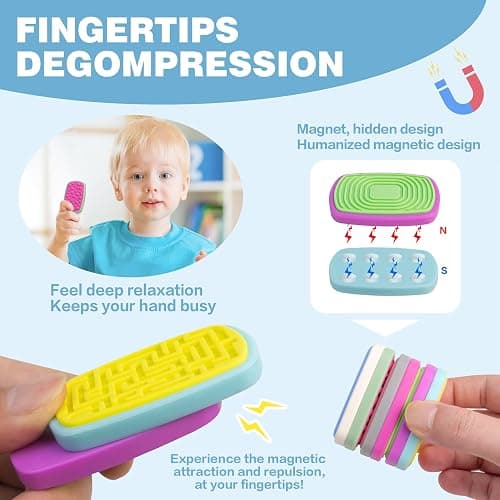 Magnetic Fidget Sliders 6 Pack, Large Textured Sensory Toys for Kids Adults | Stress Relief Toys for ADHD Autism, Quiet Silicone Fidgets for Classroom Office Travel, Birthday Gifts thumbnail 4