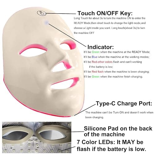 IOBTY Red Light Therapy Mask for Face, Blue & Red LED Light Therapy Face Masks Skincare at Home, USB Rechargeable (Maize Yellow) thumbnail 4