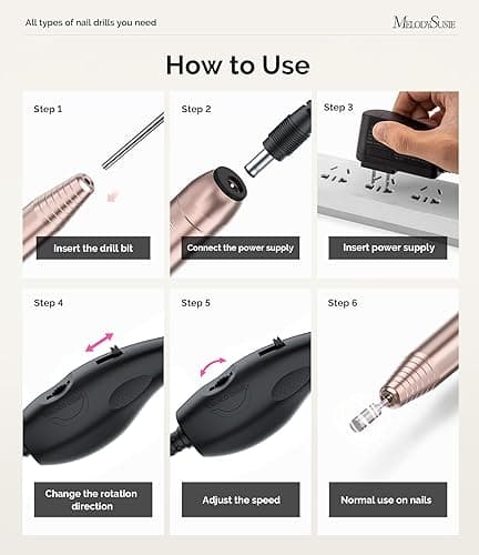 MelodySusie Portable Electric Nail Drill,PC120B Compact Efile Electrical Professional Nail File Kit for Acrylic, Gel Nails, Manicure Pedicure Polishing Shape Tools Design for Home Salon Use, Gold thumbnail 6