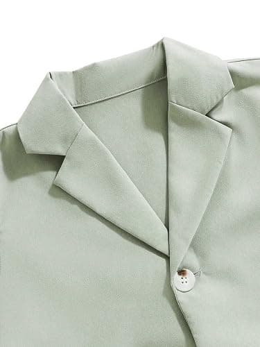 Floerns Girl's 2 Piece Outfits Short Sleeve Button Front Blazer Jacket & Belted Cami Jumpsuit Sets thumbnail 5