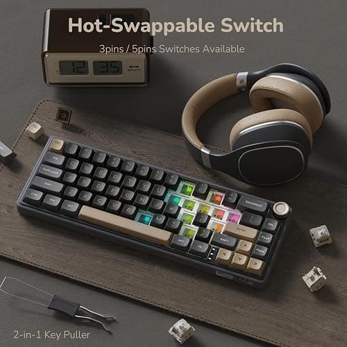 RK ROYAL KLUDGE R65 Wired Gaming Keyboard with Volume Knob, 60% Percent RGB Backlit Mechanical Keyboard Gasket Mount with PBT Keycaps, MDA Profile, QMK/VIA, 66 Keys Hot Swappable Cream Switch, Black thumbnail 5