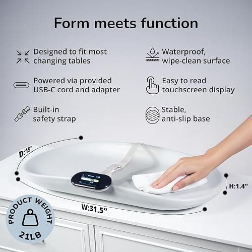 Woddle Multifunctional Smart Baby Changing Pad with Medical Grade Scale for Critical Weight Monitoring + AI App, Noise Machine, Warmer, Night Light, Touchscreen Tracker, All-in-One thumbnail 2