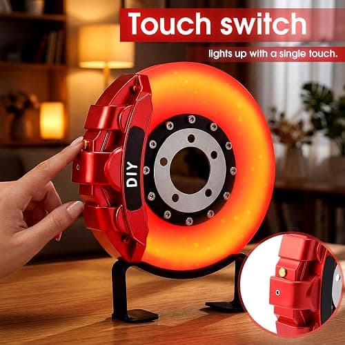 WILLBOND Brake Disc LED Lamp Car Guy Gifts for Men, Red - Orange Yellow | Cool Car Lamps, Rechargeable Ambient Touch Night Light, Unique Gifts for Him, Dad, Racing Lover, Fans, Birthday, Christmas thumbnail 3