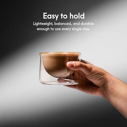 FLUR Latte Glass (Set of 2): For Lattes and Milk Drinks - Makes Latte Art Easier - Double-Walled Borosilicate Glass - Handmade - 7oz (Clear) thumbnail 5