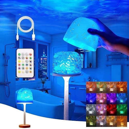 Shower Lamp Bathroom Lamp with Remote RGB Dynamic Water Ripple LED Lights | 16 Mode All-Mood, Basic 3-Color Dimming, IP44 Waterproof for Shower Spa Bedroom Relax, Portable 3600mAh Recharge, Ready Gift - Image 1