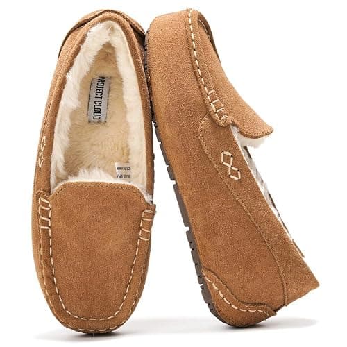 Project Cloud 100% Genuine Leather Slippers for Women - Fur Lined Outdoor Slippers for Women Footwear with Memory Foam - Stylish Womens Moccasin (Cathi) - Image 1