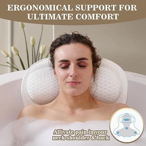 Bath Pillow Luxury Bathtub Pillow, Extra Soft & Comfortable Bath Pillows for Tub Head Neck and Back Support, with 4D Air Mesh Cushions & Non-Slip Suction Cups - Bath Accessories Spa Gifts for Women thumbnail 2