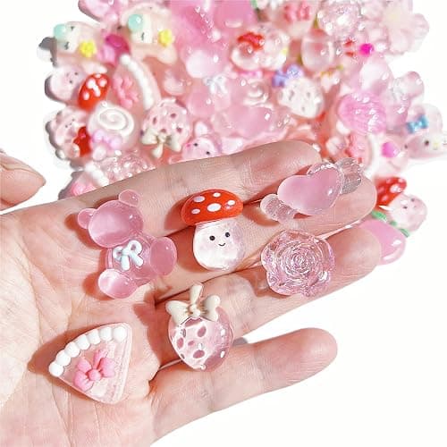 FULUSODO 60pcs Cute Set, Pink Flat Back Bulk Mixed Resin Set Ornament Scrapbooking thumbnail 2