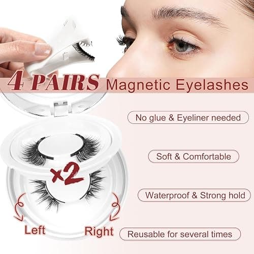 Higu clace Magnetic-Eyelashes with Applicator 4 Pairs Magnetic-Lashes Natural Look Wispy Magnet Lashes Easy to Wear and Remove（DJCX-A01) thumbnail 3