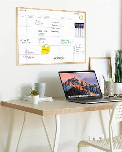 VUSIGN Magnetic Monthly Calendar Whiteboard, 17'' x 23'' Dry Erase Calendar for Wall Office School Home, Gold Wooden Frame thumbnail 5