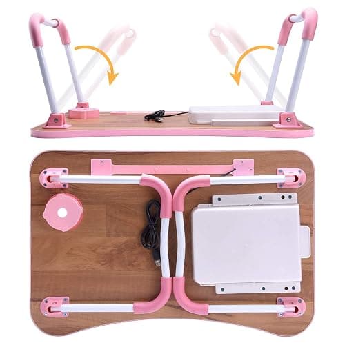 Slendor Lap Desk with Tablet Slot, Foldable Laptop Table with Storage Drawer for Bed，Portable Bed Desk for Laptop, Computer Tray with Cup Holder Notebook Stand Reading Holder for Couch Floor, Pink thumbnail 7