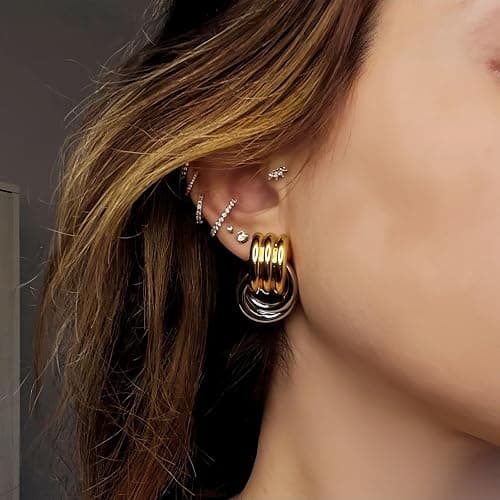 NIXMAX Chunky Gold Knot Earrings Statement Earrings for Women Gold Plated Dupes Geometric Dangle Earrings Hypoallergenic Fashion Trendy Jewelry Gifts thumbnail 6