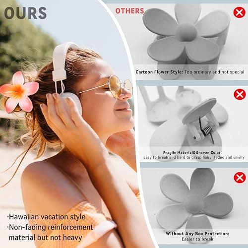 GQLV Flower Hair Claw Clips-4PCS for Thick Hair,Strong Hold Nonslip,Hawaiian,Cute Large Hair Clips,Banana Clip for Thin Hair,Hair Accessories for Women Girls Holiday Gifts (A-4pcs large colorful thumbnail 6