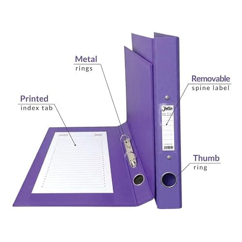Jotie A4 Ring Binder Folder, Durable 2 Ring A4 Binder for Files & Documents, 40mm Spine, 250 Sheet Capacity, Thumb Hole & Spine Label, Office School File Storage, Purple, Pack of 1 thumbnail 3