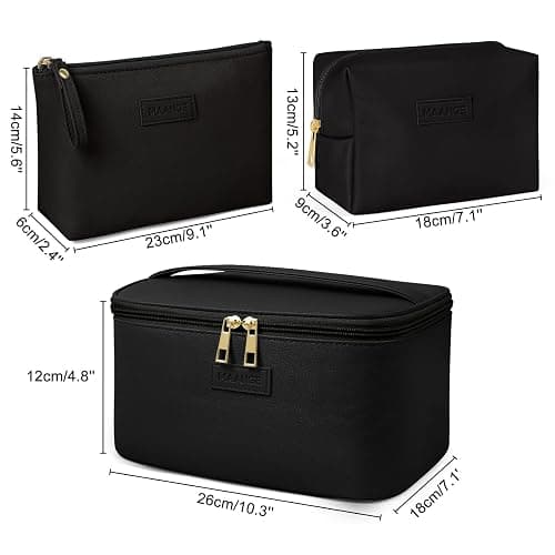 MAANGE Makeup Bag Waterproof Travel Cosmetic Bag PU Leather Cosmetic Pouch Portable Makeup Organizer Bag Large Capacity Toiletry Bag Multifunctional Storage Make Up Bag for Women (Black, 3Pcs) thumbnail 2