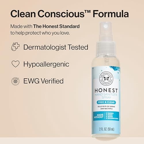 The Honest Company Plant-Based Hand Sanitizer Spray, Kills 99.9% of Germs, Hypoallergenic, Quick-drying, Moisturizing, Fragrance-Free, 2 fl oz thumbnail 5