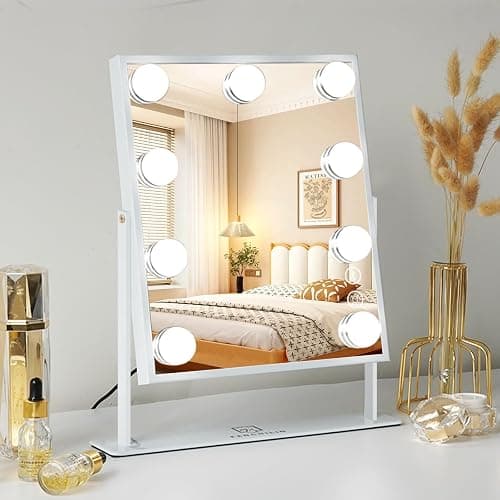 FENCHILIN White Hollywood Vanity Mirror with Lights 9 Dimmable Bulbs Makeup Mirror with Smart Touch Control for Glam Room Bedroom Detachable 10X Magnification Rotation White thumbnail 6