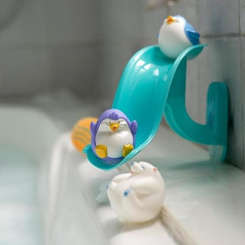 Nuby Penguin Slide Bath Toy Play Set with 4 Bath Squirters - Baby Bath Toys for Boys and Girls 12+ Months - Suction Cup Toy Attaches to Shower Wall thumbnail 2